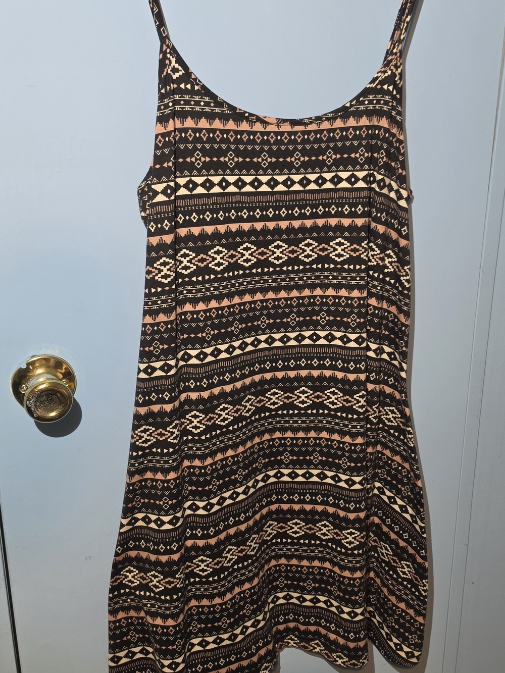 Bobbie Brooks Black Mini Dress with Peach & Cream Aztec Stripes
